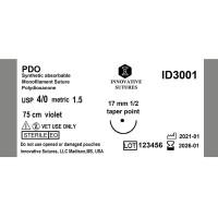 PDO(Polydioxanone compares to PDS): 4-0, 17mm, 1/2 Taper Point, 75cm, 12 Count