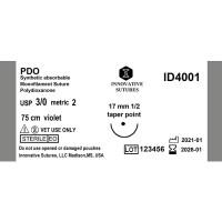 PDO(Polydioxanone compares to PDS): 3-0, 17mm, 1/2 Taper Point, 75cm, 12 Count