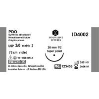 PDO(Polydioxanone compares to PDS): 3-0, 26mm, 1/2 Taper Point, 75cm, 12 Count