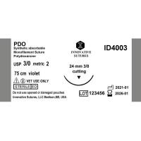 PDO(Polydioxanone compares to PDS): 3-0, 24mm, 3/8 Cutting, 75cm, 12 Count