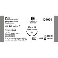 PDO(Polydioxanone compares to PDS): 3-0, 26mm, 1/2 Taper Cutting, 75cm, 12 Count