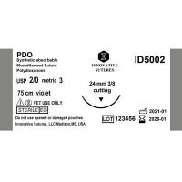 PDO(Polydioxanone compares to PDS): 2-0, 24mm, 3/8 Cutting, 75cm, 12 Count