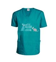Scrub Top: Fun and Games (cat and dog - teal)