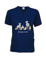 Scrub Top: #Happiness (cat and dog, navy)